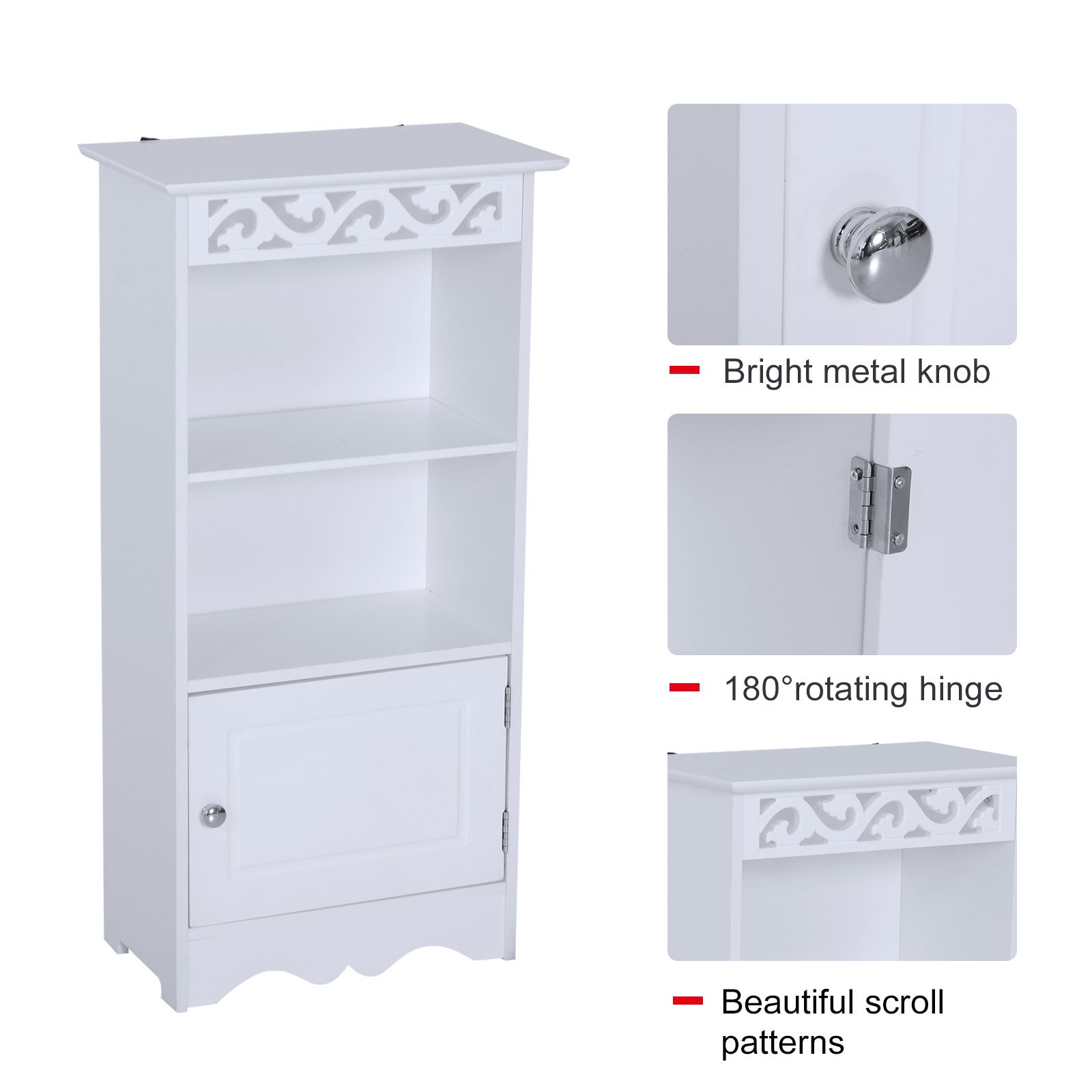 Mobiletto da Bagno in 40x23x80 cm  Floreale Bianco