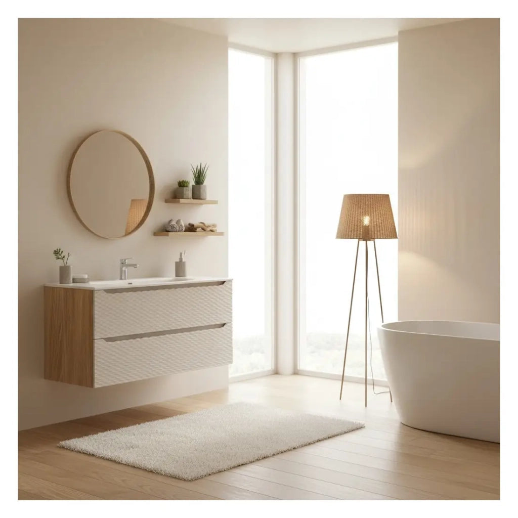 Set da bagno YOKA beige: mobile sottolavabo con cassetti 120 cm + lavabo incassato