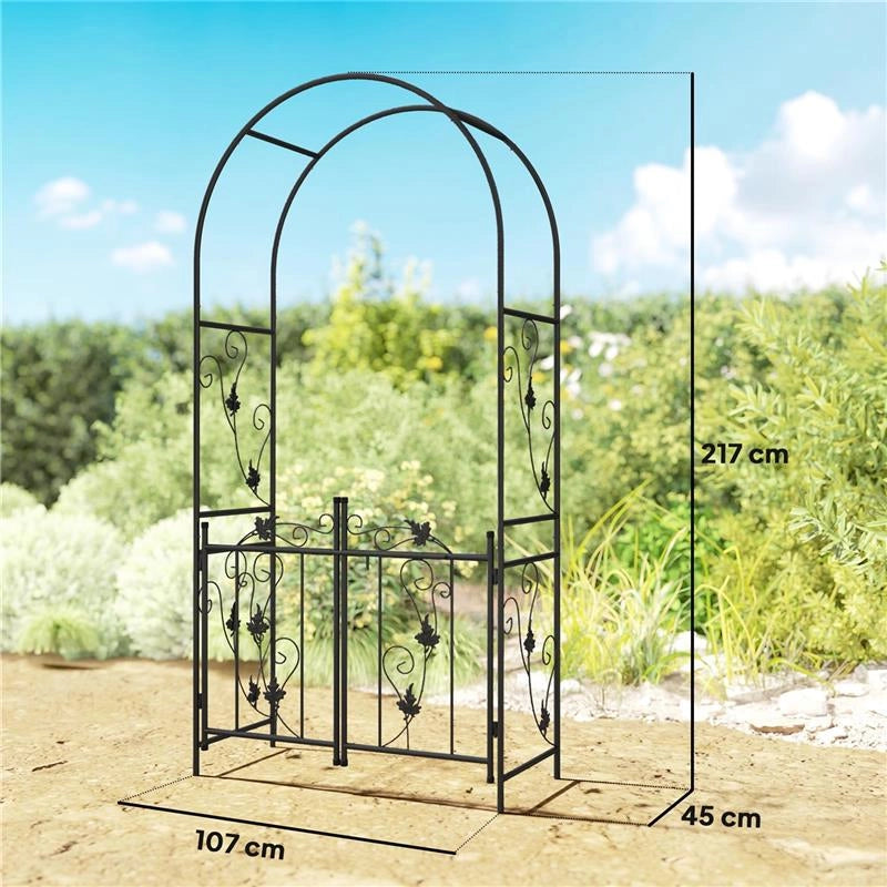 ARCO DA GIARDINO CON CANCELLO TRALICCIO PER PIANTE RAMPICANTI IN METALLO 2.2X1 MT NERO