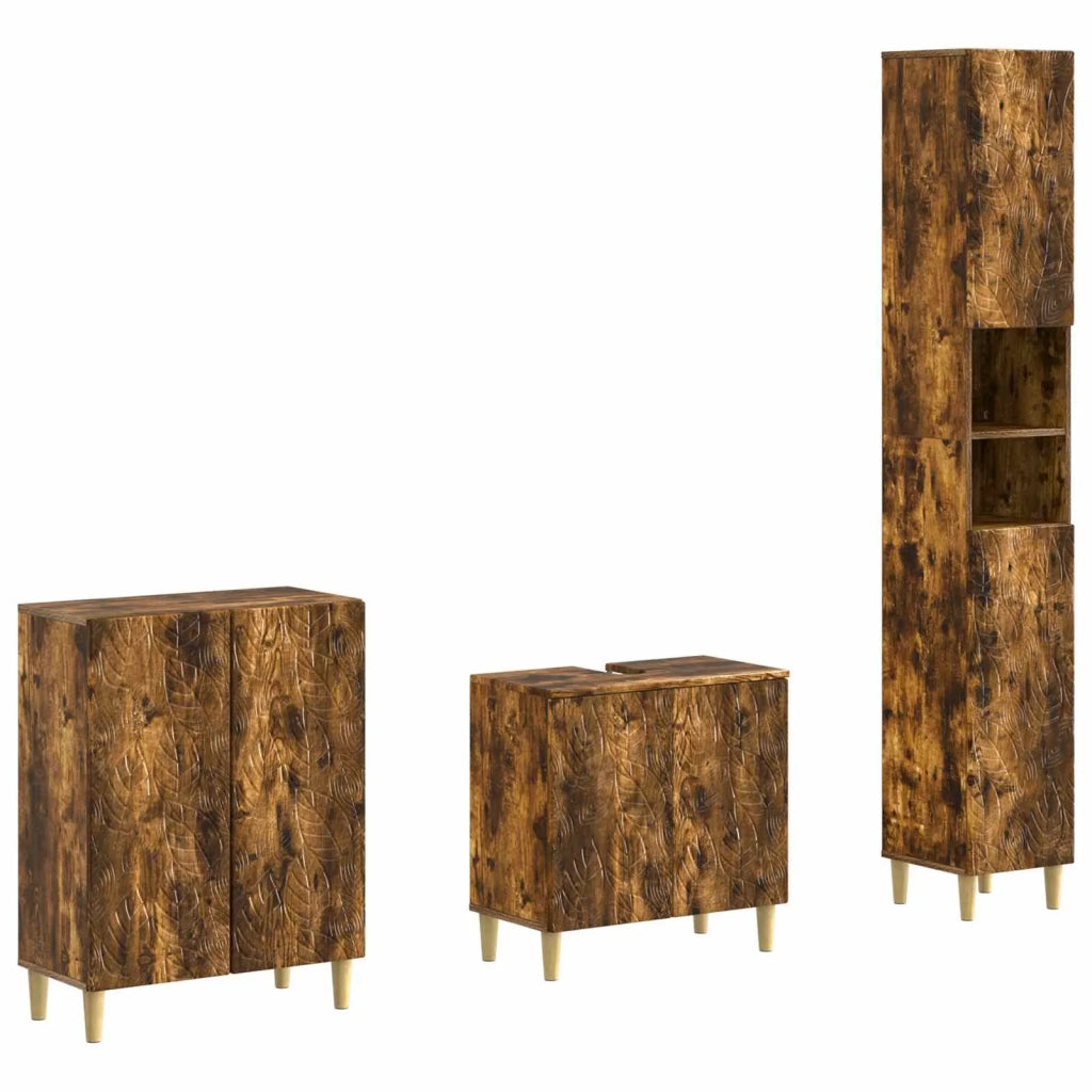 Set di armadietti da bagno in 3 pezzi DELFT Rovere Fumo 3417464