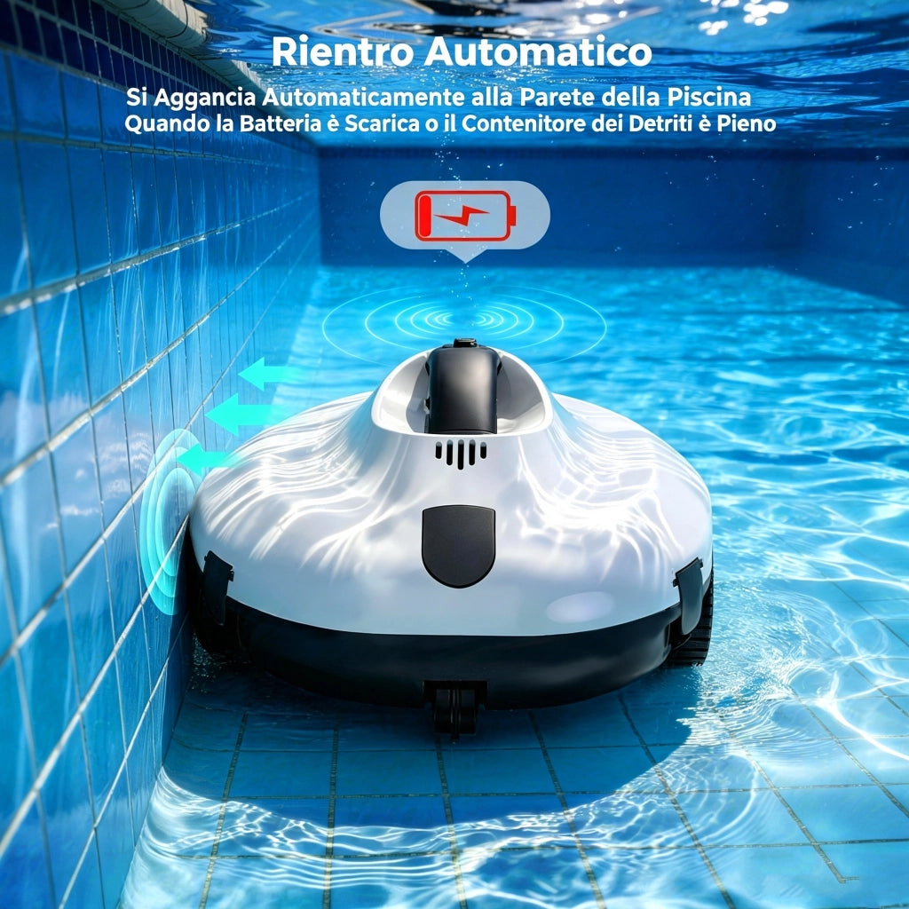 Robot per piscina automatico wireless 5000mAh IPX8 130min 3L rientro automatico bordo