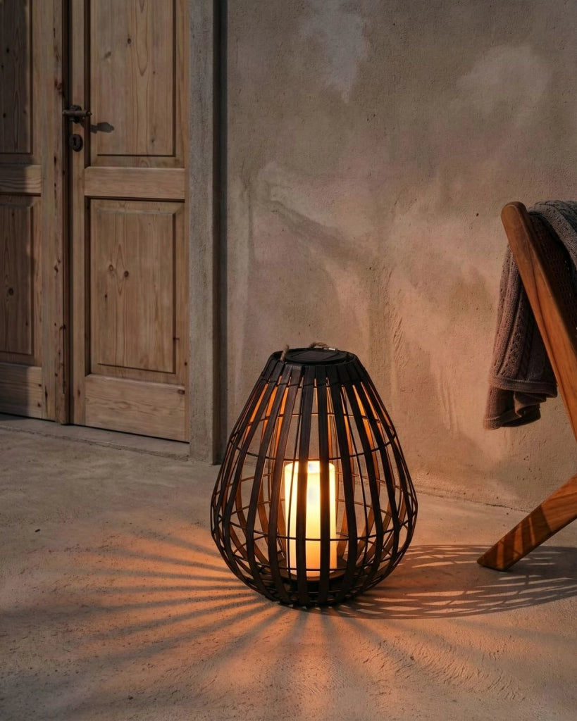 Lanterna solare Marrone scuro Materiale sintetico LED Decorazione interna ed esterna a basso consumo energetico Rustico Boho