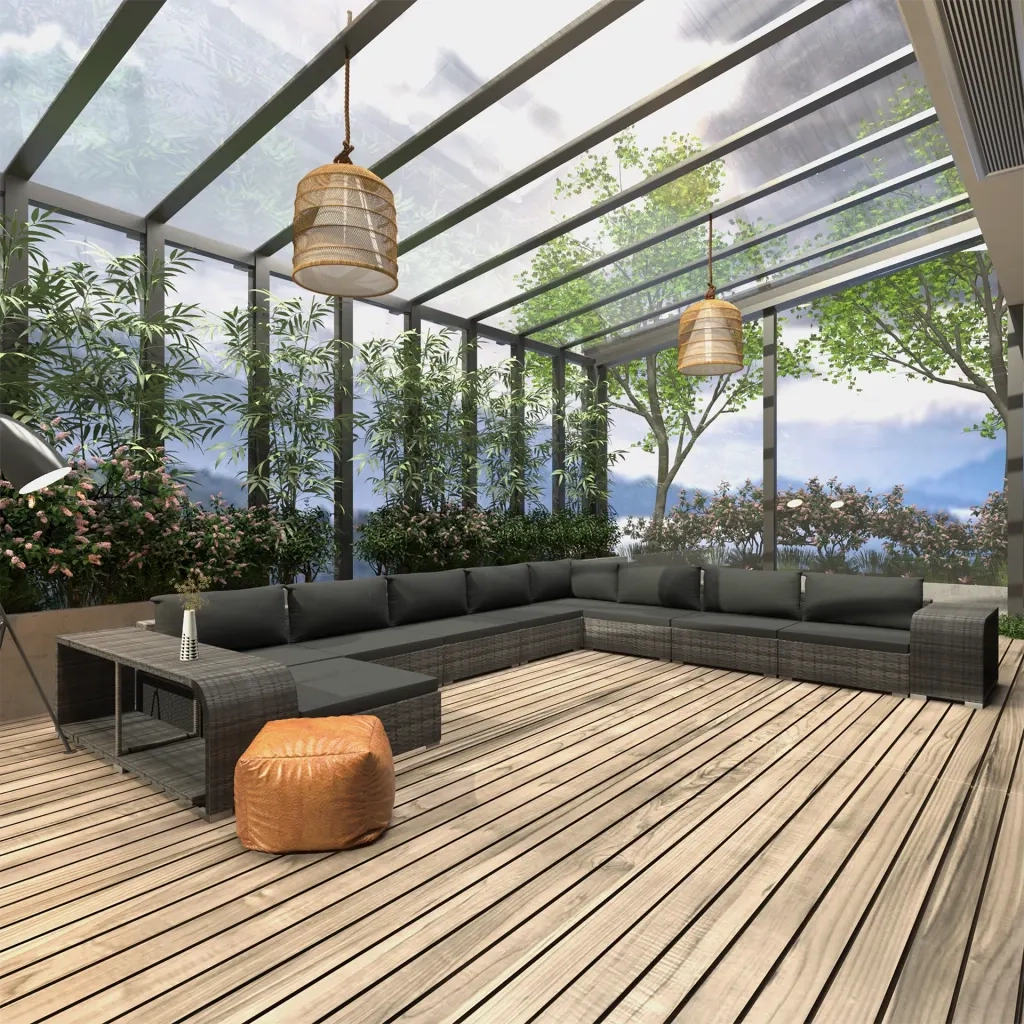 Set Divani da Giardino 11 pz con Cuscini in Polyrattan Grigio 48321