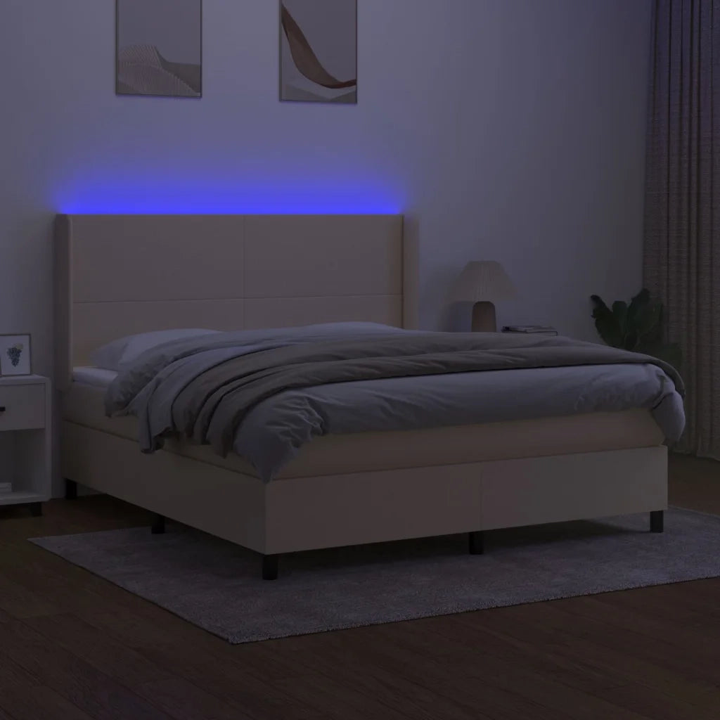 Letto a Molle con Materasso e LED Crema 160x200 cm in Tessuto 3138170