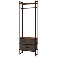 Appendiabiti da Terra con Asta, 3 Cassetti e Ripiani, in Legno MDF e Acciaio, 58.5x30x178 cm, Marrone