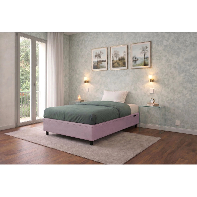 Letto imbottito Singolo 80x200 cm BoxMax - Contenitore,Glicine,Microfibra