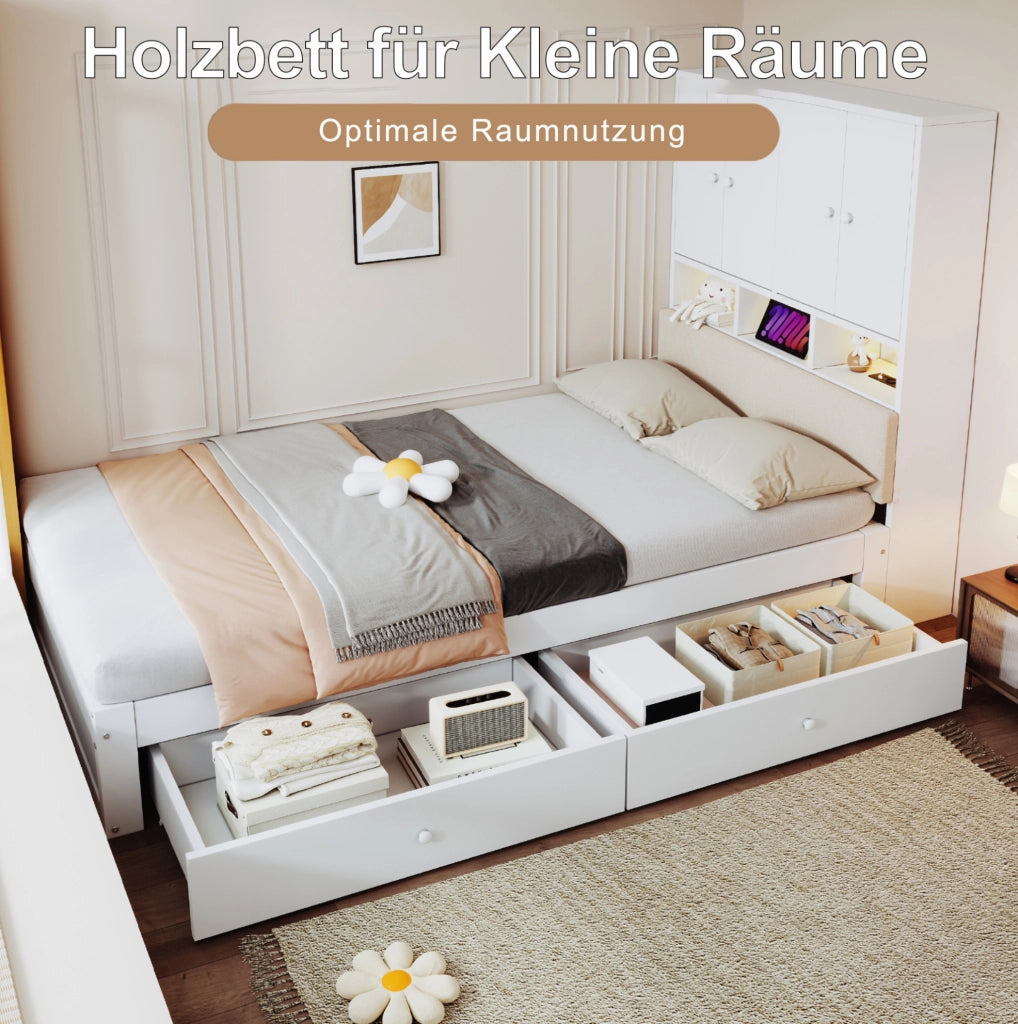 Letto singolo multifunzionale in legno 90 x 200 cm bianco