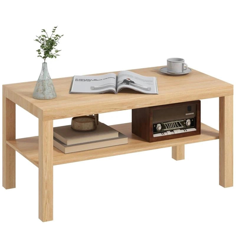 TAVOLINO DA SALOTTO RETTANGOLARE CON AMPIO RIPIANO, 90X45X44.5 CM, LEGNO NATURALE