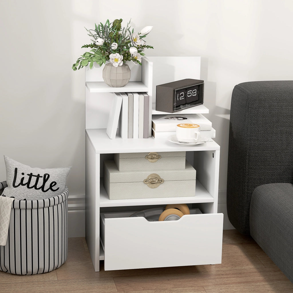 Comodino Moderno con Cassetto e Ripiani ¨C zephmum ¨C 45x35x73 cm Bianco