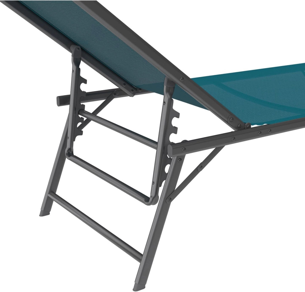 Set di 2 lettini da Giardino reclinabili Kailua in Acciaio Grigio Antracite e Tessuto Blu Anatra