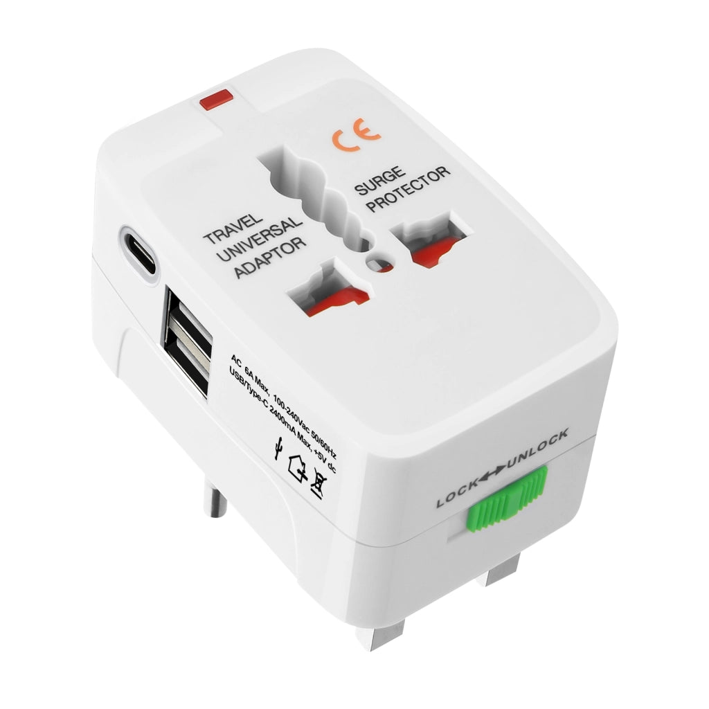 Adattatore da Viaggio Universale con USB / USB-C Anti-sovratensione Bianco Avizar