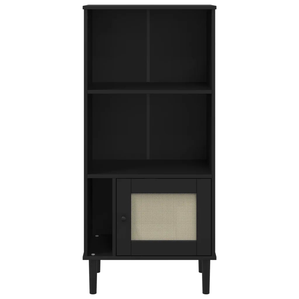 Credenza-Buffet-Armadio da cucina SENJA Aspetto Rattan Nera 60x35x130 cm Legno Pino