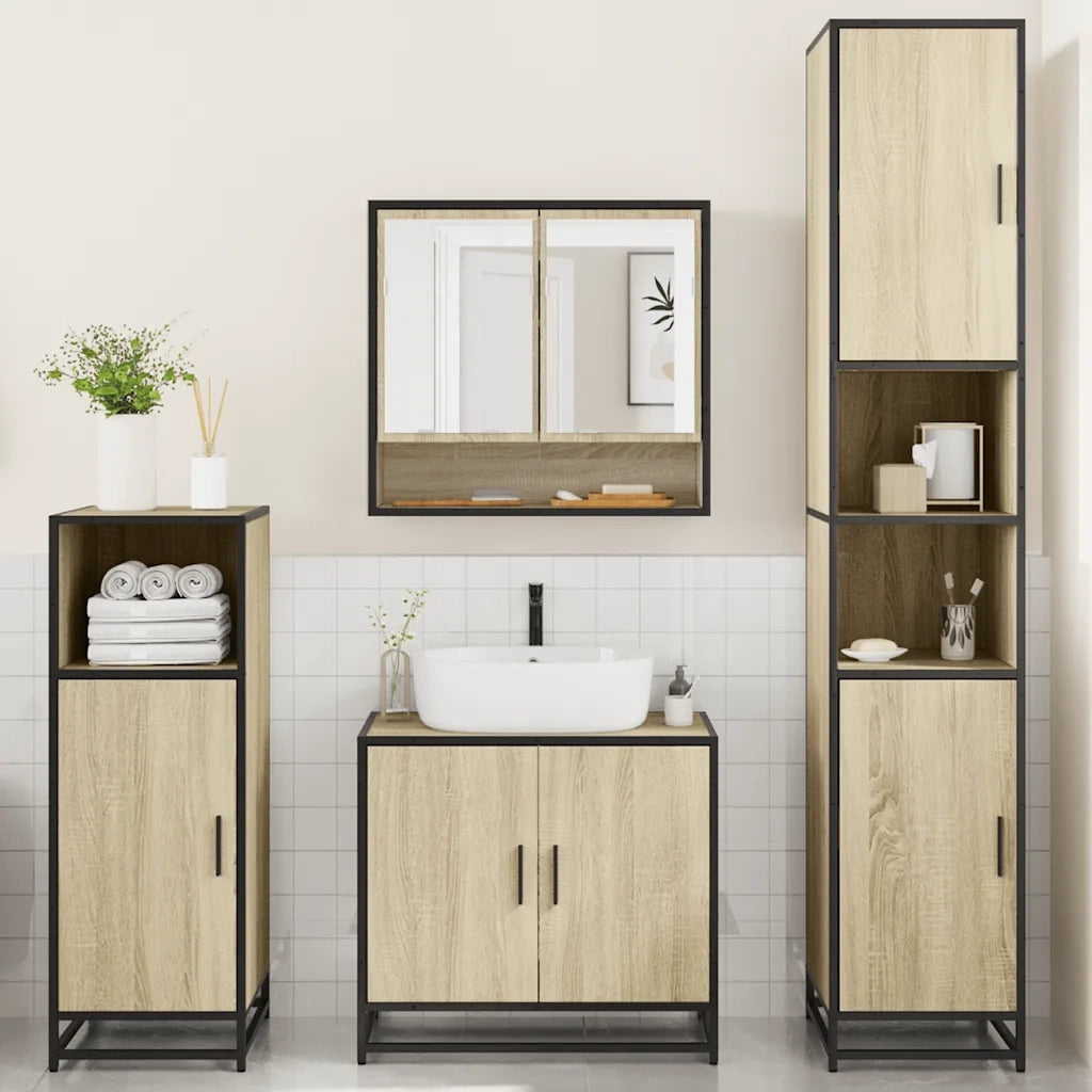 Set Mobili da Bagno 4 pz Rovere Sonoma in Legno Multistrato