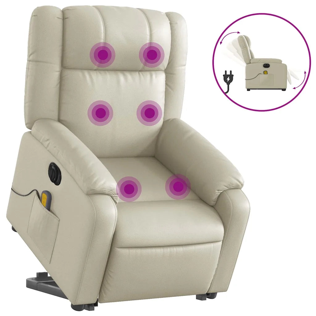 Poltrona Alzapersona Elettrica Reclinabile Crema in Similpelle 3205172