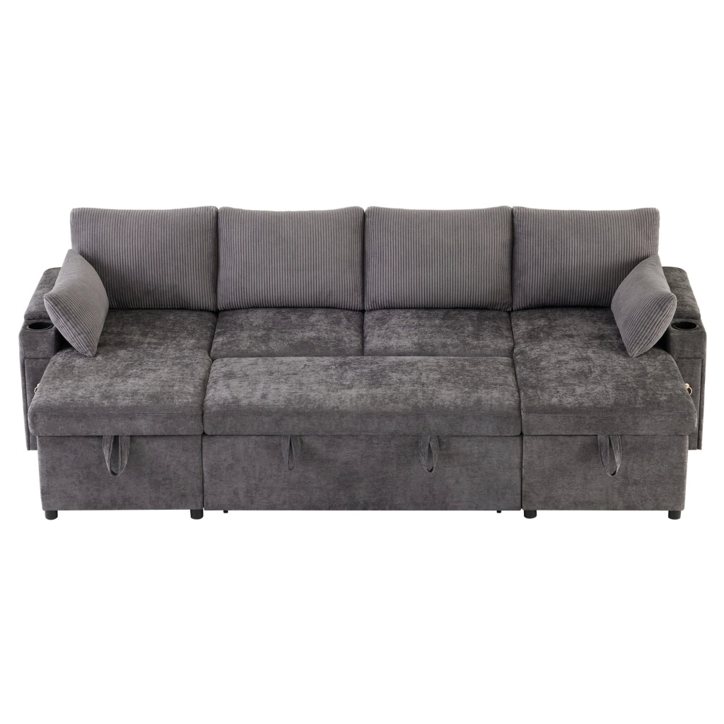 Divano letto angolare U 4 posti con cassetti ¨C MINIMAL ¨C grigio, cuscini inclusi
