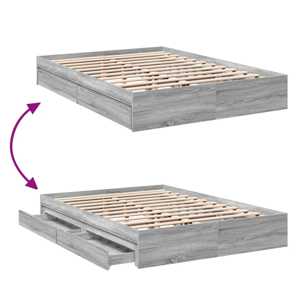 Giroletto Cassetti-Struttura Letto con contenitore Grigio Sonoma 160x200 cm Legno Multistrato 535486