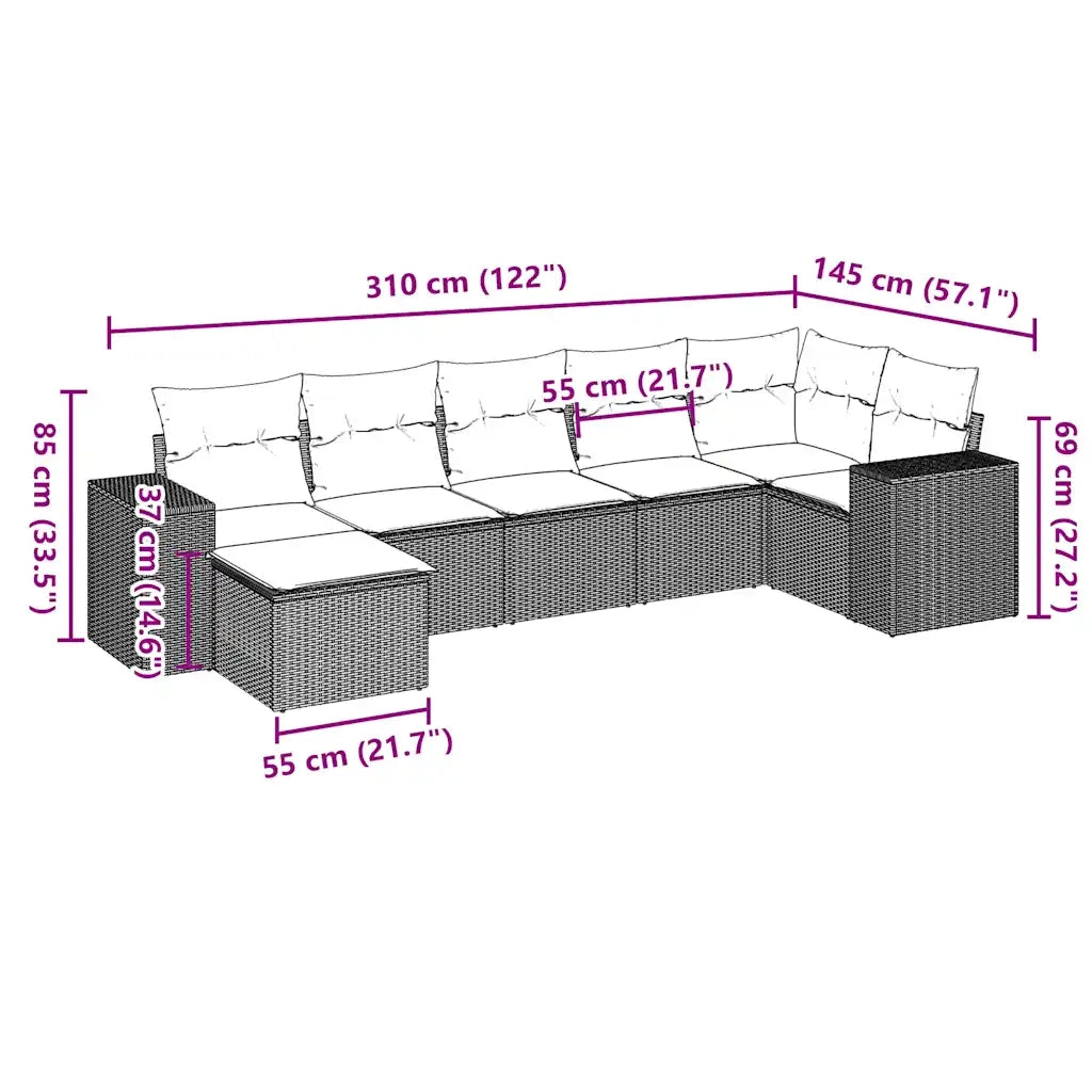 Set Divani da Giardino 7pz con Cuscini Grigio Chiaro Polyrattan