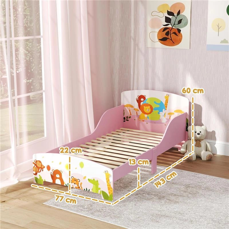 LETTINO PER BAMBINI 3+ ANNI IN LEGNO CON BORDI RIALZATI E SPONDE DI SICUREZZA, 143X77X60 CM, ROSA