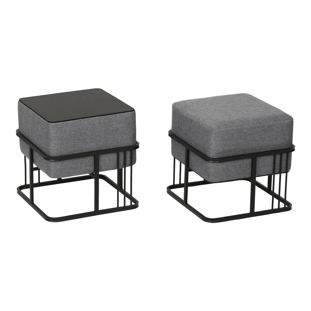 Set di 2 pouf impilabili design moderno e senza tempo 38 x 38 x 38 cm multifunzionali quadrati grigio scuro 03_0009691
