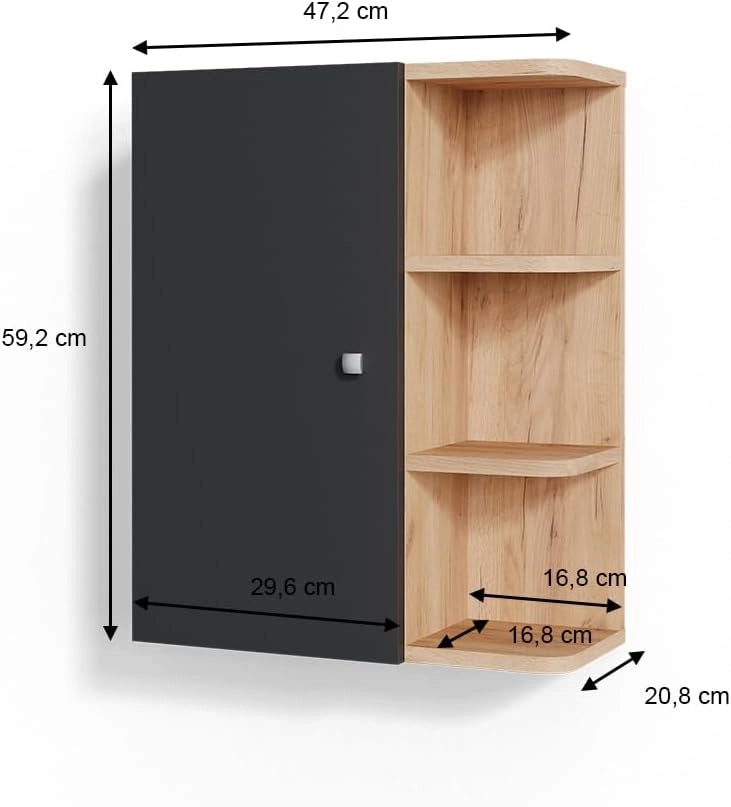 Mobile bagno Fynn, Antracite, 47.2 x 59.2 cm, per montaggio a parete con ripiani aperti