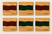 Set di Assorbitori di Surro da Bevande a Forma Quadrata, Rame e Verde, Realizzato a Mano con Legno di Olivo e Resina Epoxi, Un'Unica e Stilizzata Aggiunta per la Sua Casa per Bicchieri, Bar, Tazze, Bicchieri - Assorbitori di Surro per Tavolo