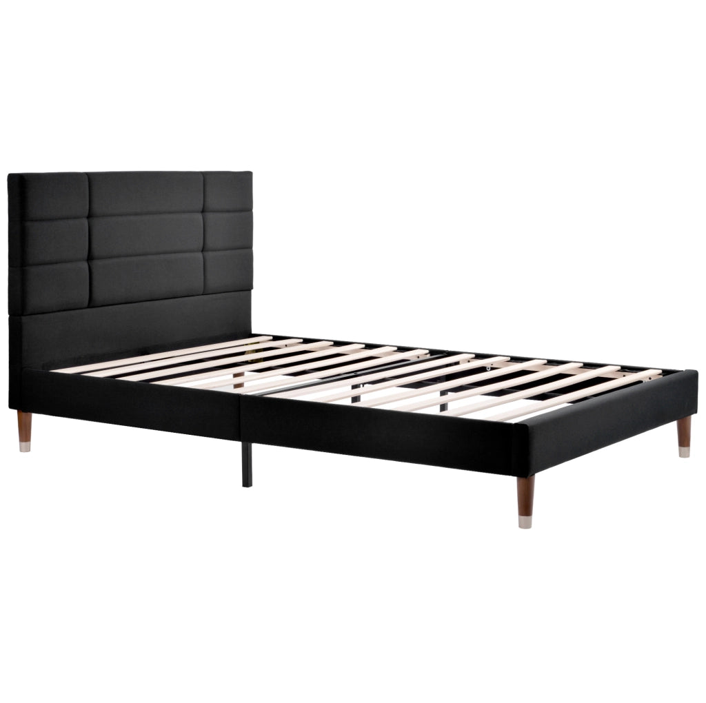 Letto matrimoniale imbottito ULEVR 140x200 cm con testiera e rete a doghe, lino nero