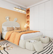Letto imbottito 140x200 cm con contenitore e LED in velluto beige