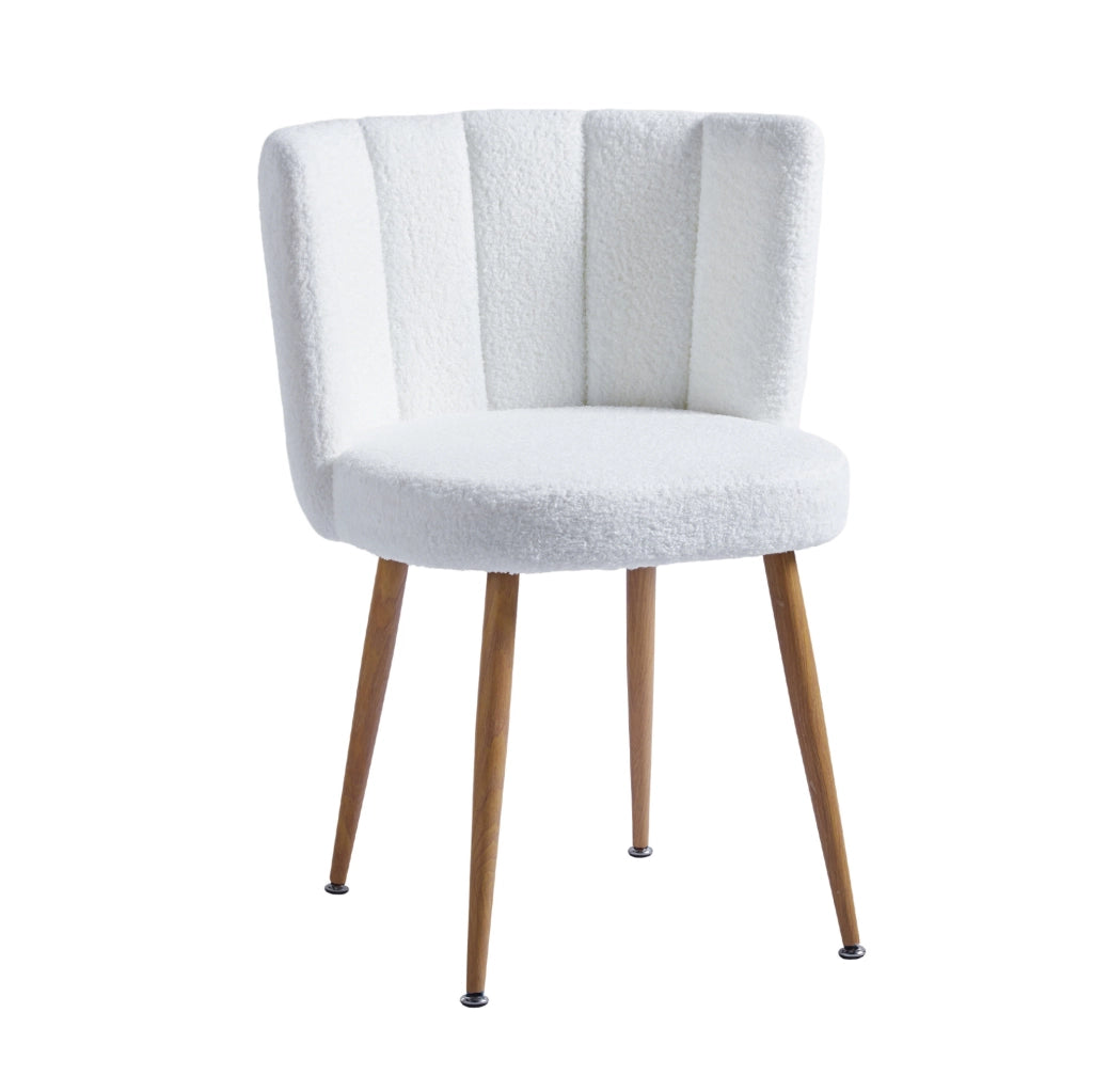 Sedia imbottita bianca in tessuto Teddy con gambe in metallo