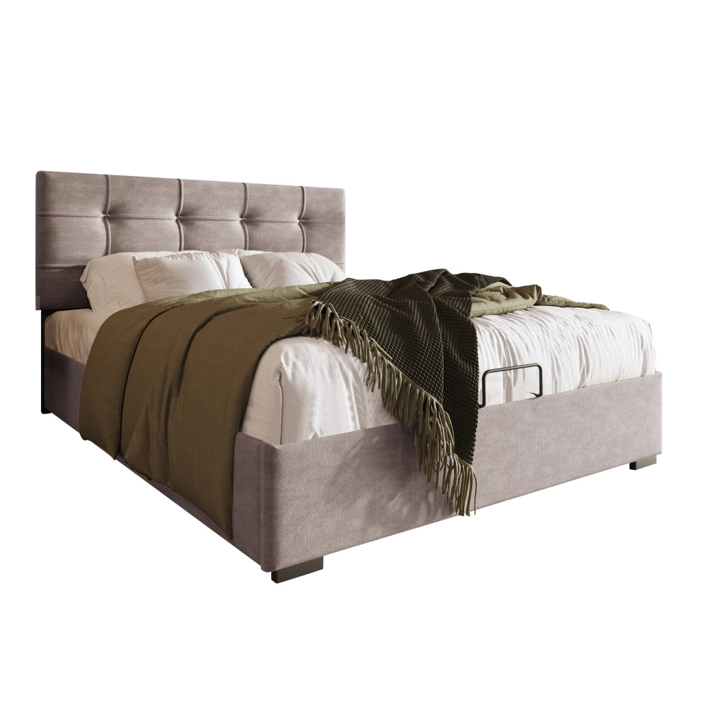 Letti contenitori 90x200 cm; testiera regolabile e contenitore; velluto; grigio chiaro (Senza materasso)
