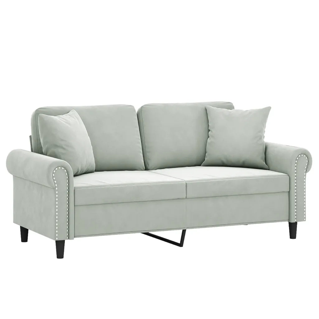 Divano | Divano da soggiorno | Sofa a 2 Posti con Cuscini Grigio Chiaro 140 cm in Velluto