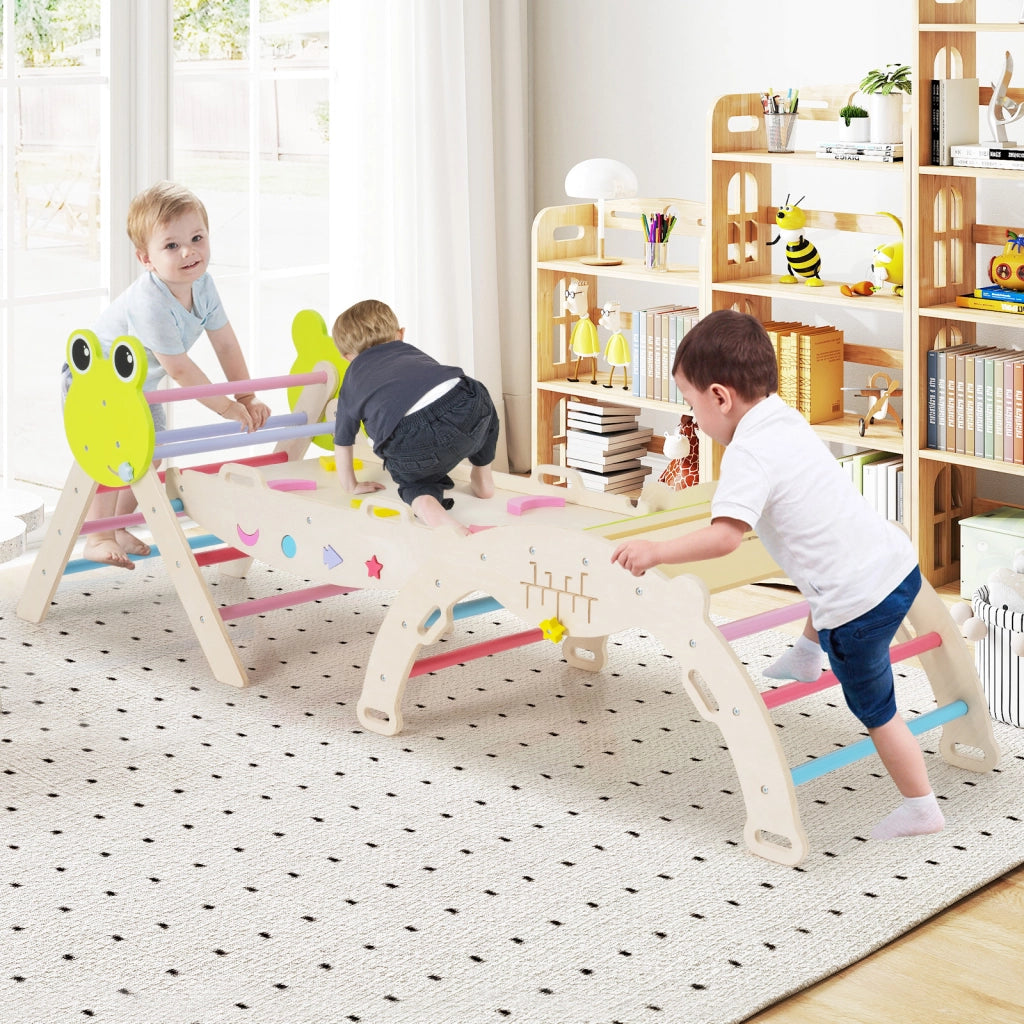 Giochi da arrampicata per bambini con rampa-Set montessori in legno a tema rana con gioco del labirinto Colorato