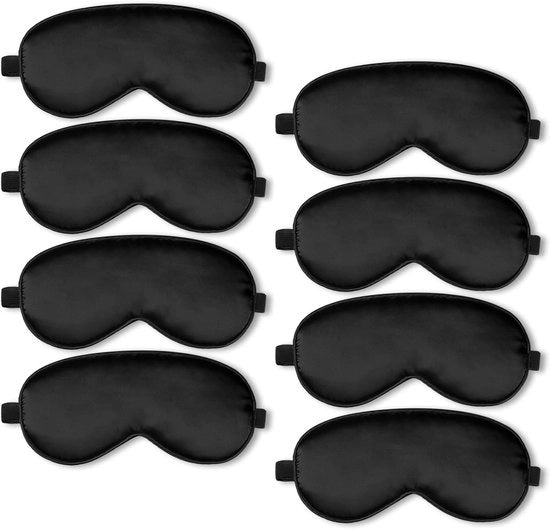 8 paia di occhiali da sonno, occhiali da sonno in seta con cinture regolabili, occhiali da sonno oscuranti, occhiali da sonno in seta morbidi per uomini e donne (nero)