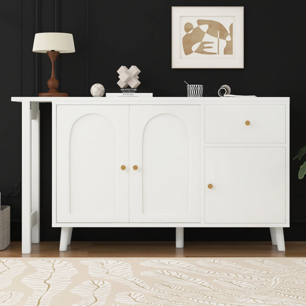 Scrivania 2 in 1 120x40x74.5 cm girevole con 3 ante e 1 cassetto in pannello truciolare bianco