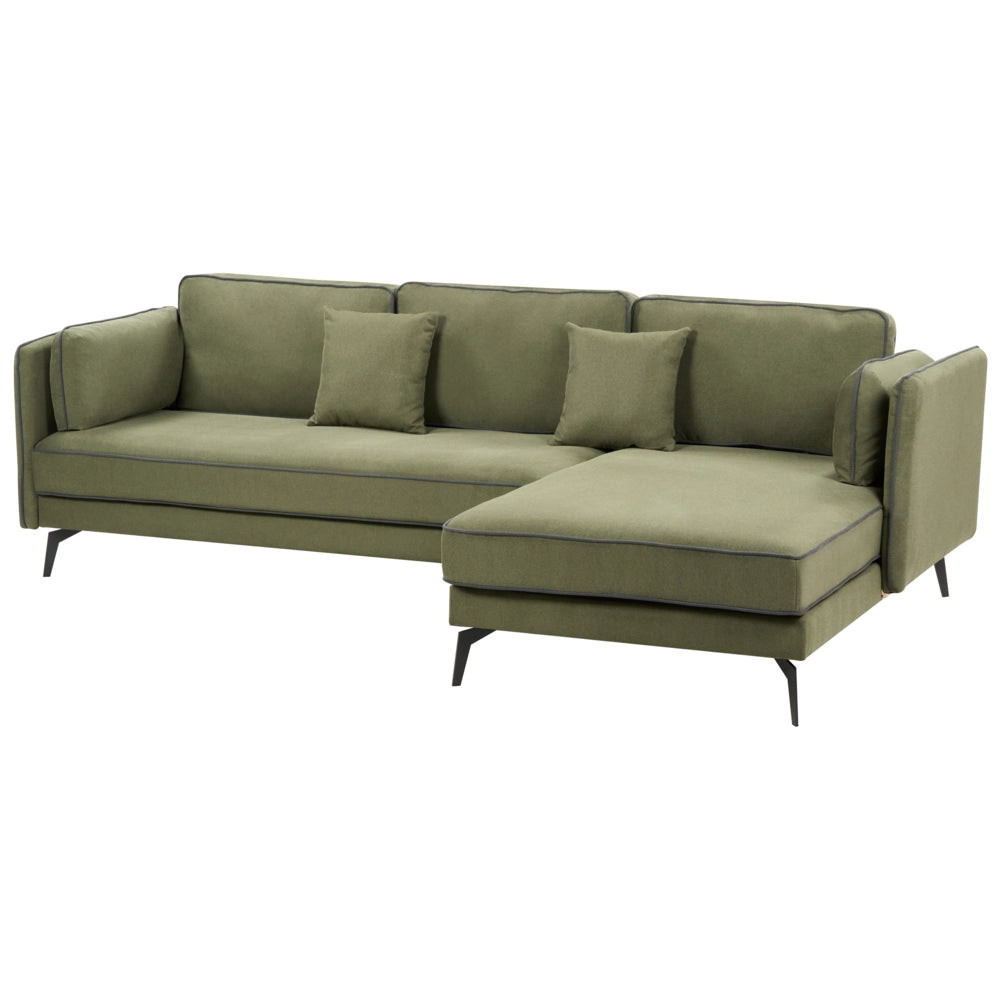 Divano 3 posti angolare regolabile lato sinistro in tessuto verde stile moderno design classico