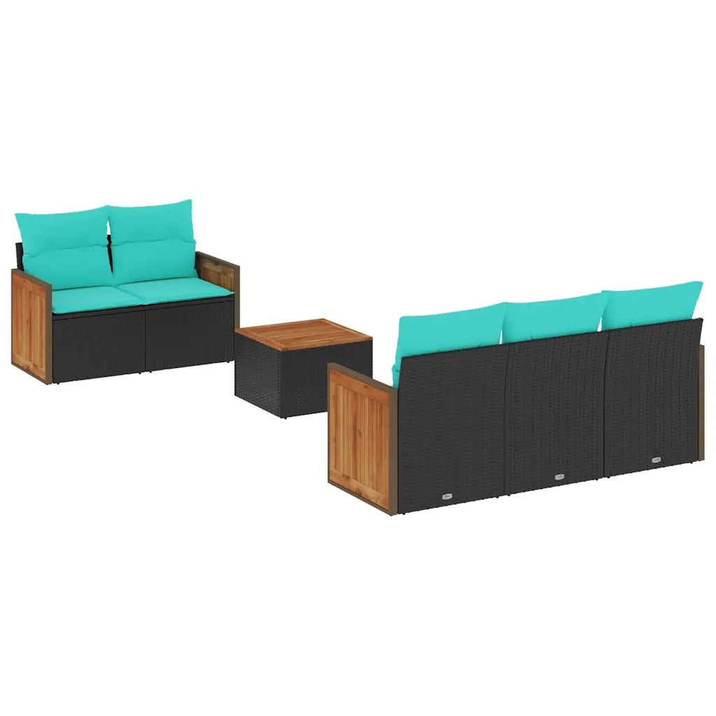 Set Divani da Giardino 6 pz con Cuscini Nero in Polyrattan 3227464