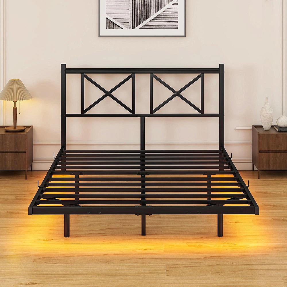 Letto doppio 120x200cm - Xylo - LED USB sospeso facile montaggio