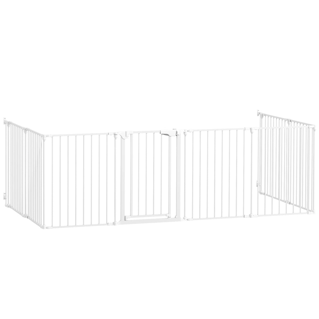 Recinto per Cani a 8 Pannelli Modulabili con Chiusura Automatica. in Acciaio e ABS. 61x3x75 cm. Bianco