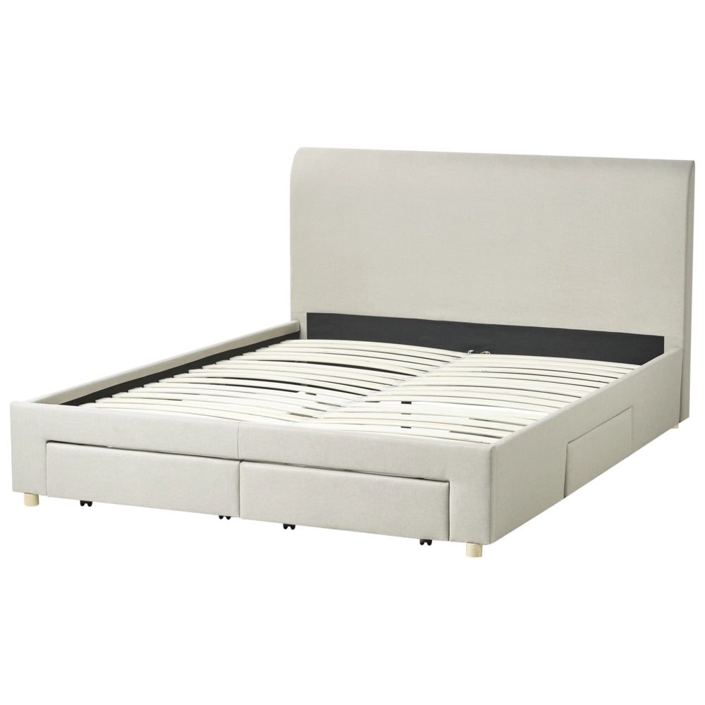 Letto con cassetti imbottito in tessuto 160 x 200 cm con rete a doghe design moderno scandinavo beige