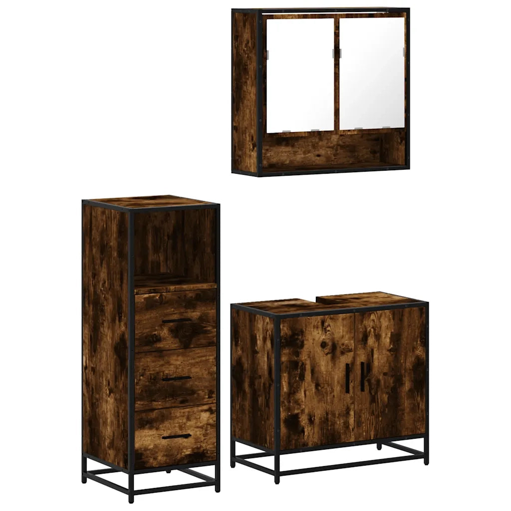 vidaXL Set Mobili da Bagno 3 pz Rovere Fumo in Legno Multistrato