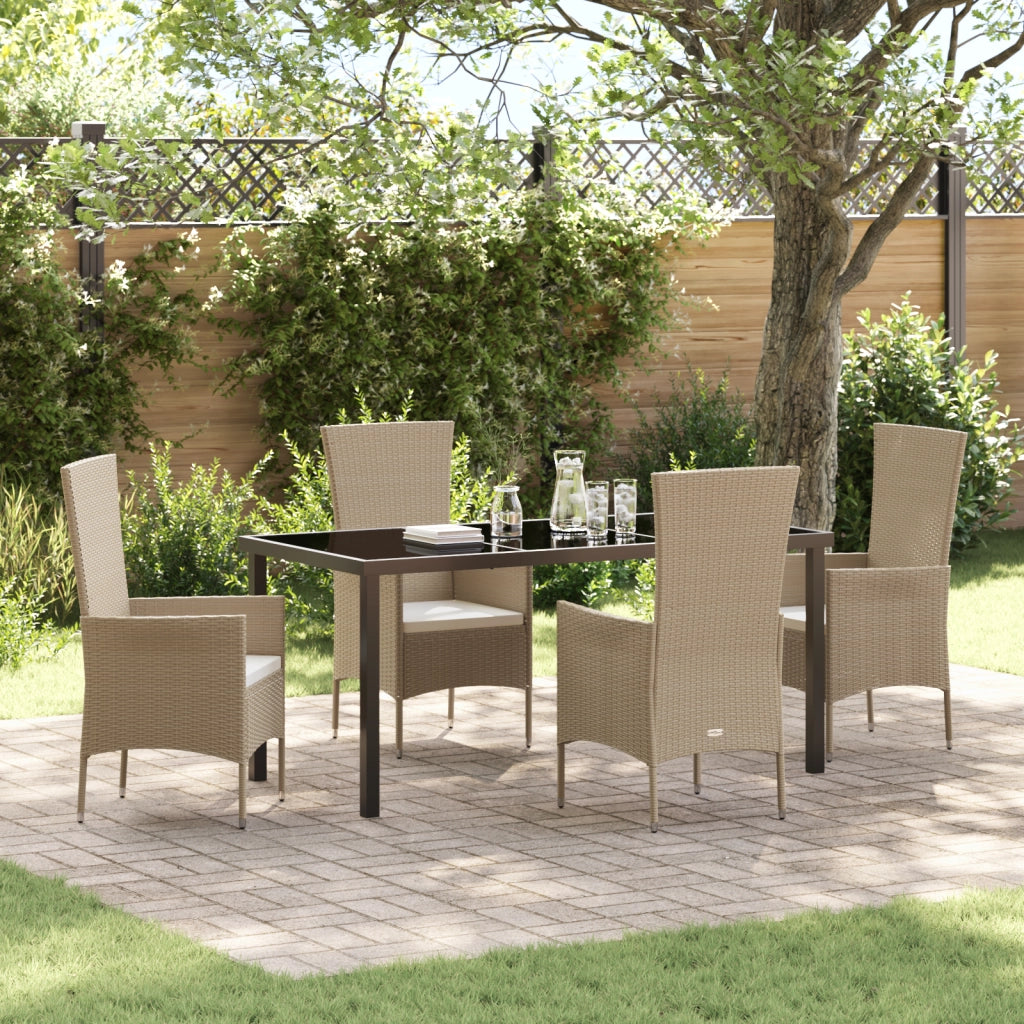 Set da pranzo da giardino 5 pezzi con cuscini in Rattan Poliester Beige