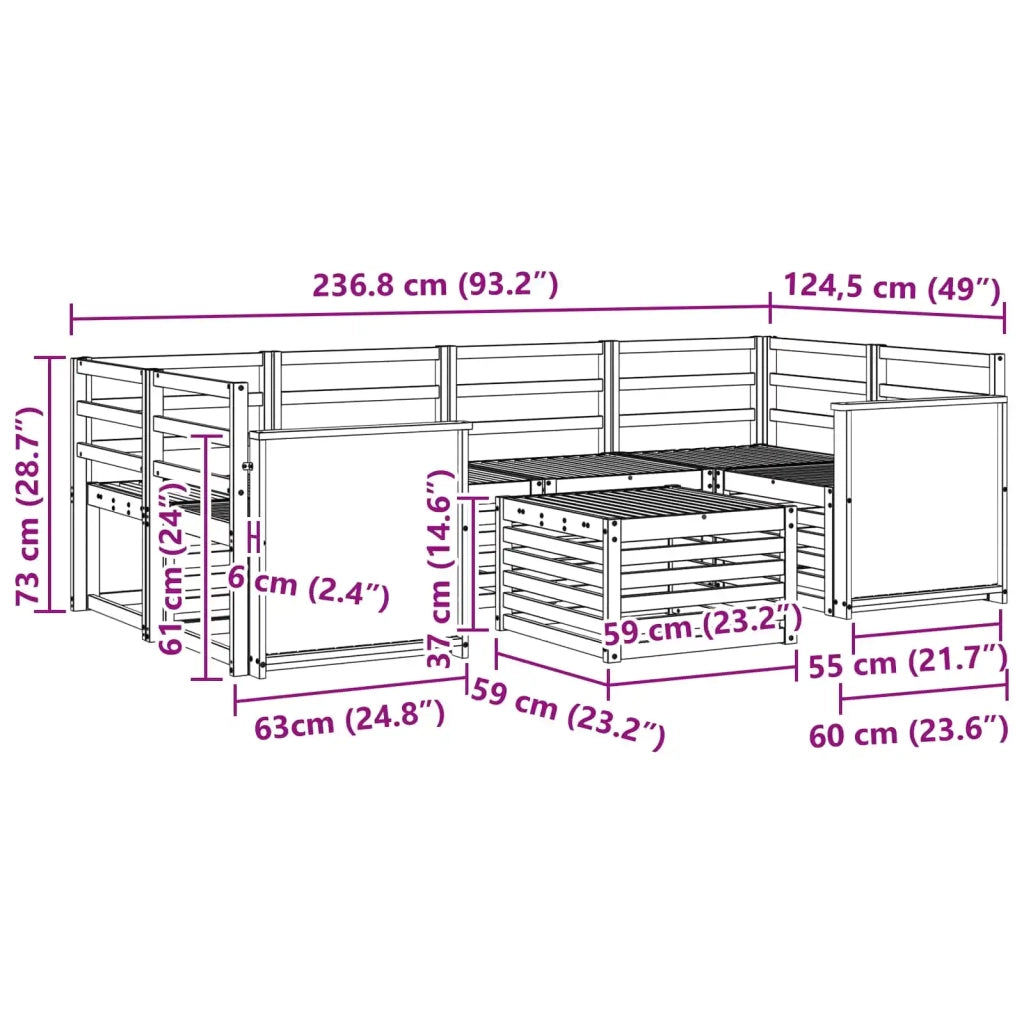 Set di divani da esterno 7 pz Naturale Legno di Acacia Massello 3384070
