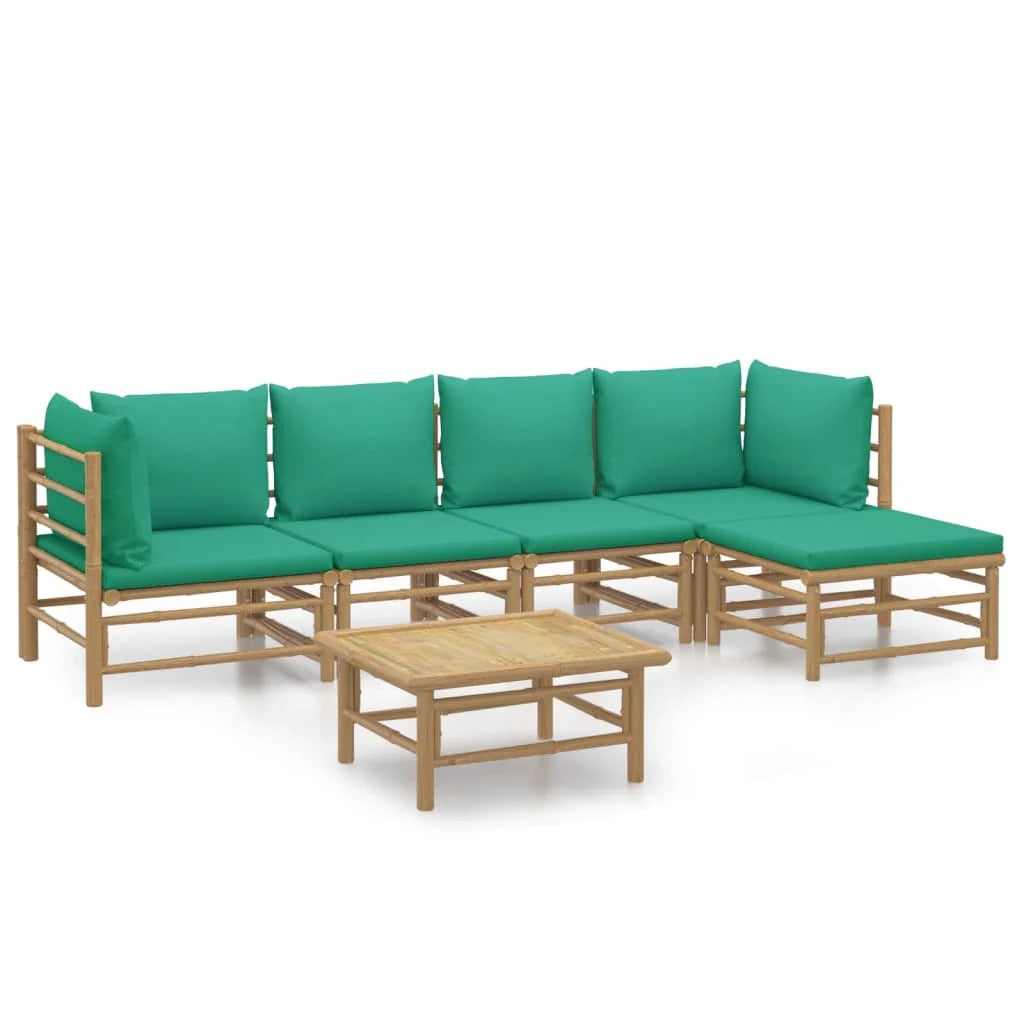 Set di mobili da giardino per esterni 6 pezzi con cuscini bambù verde 02_0016954