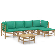 Set di mobili da giardino per esterni 6 pezzi con cuscini bambù verde 02_0016954