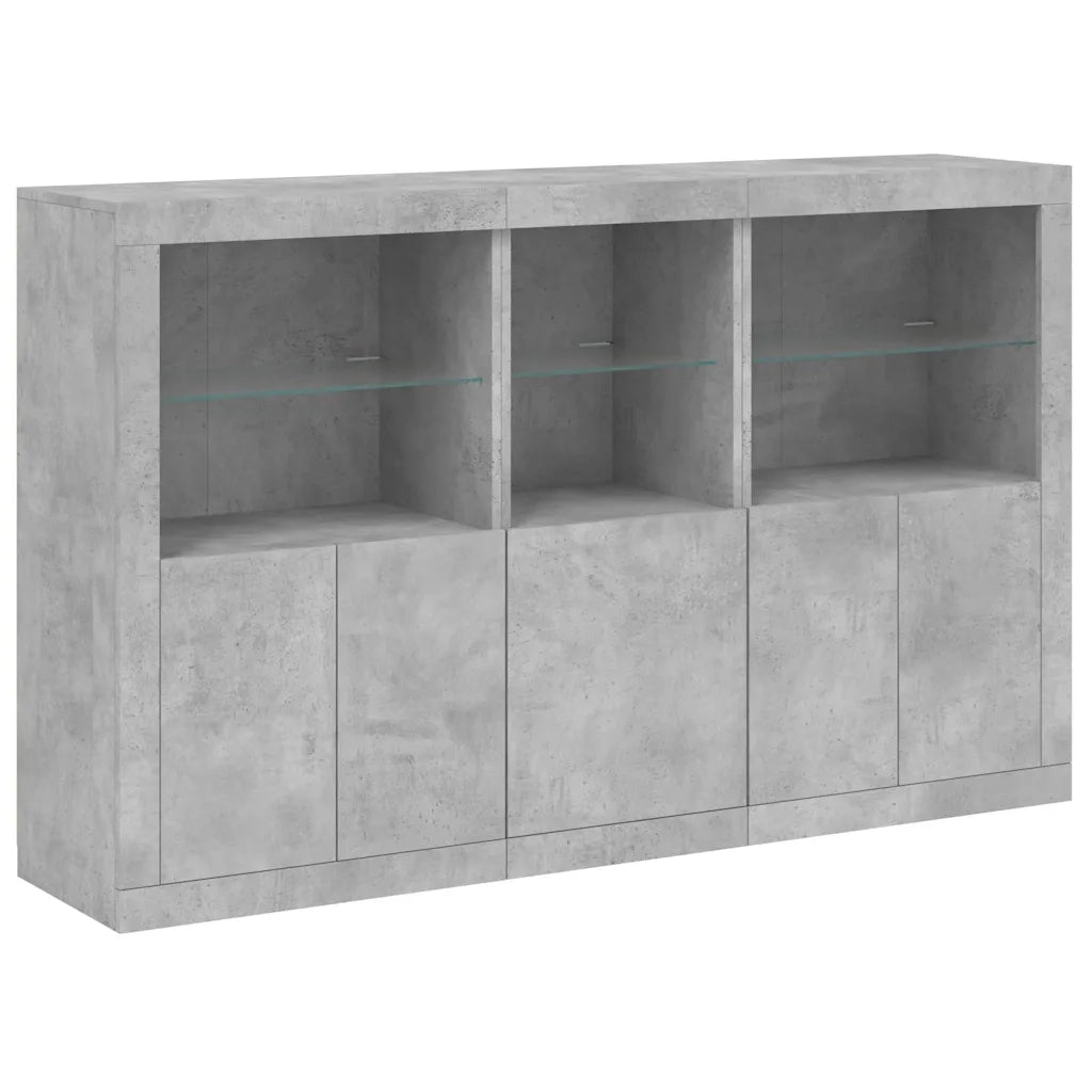 Credenza | Madia | Buffet da pranzo | Armadio da pranzo con Luci LED Grigio Cemento 162x37x100 cm