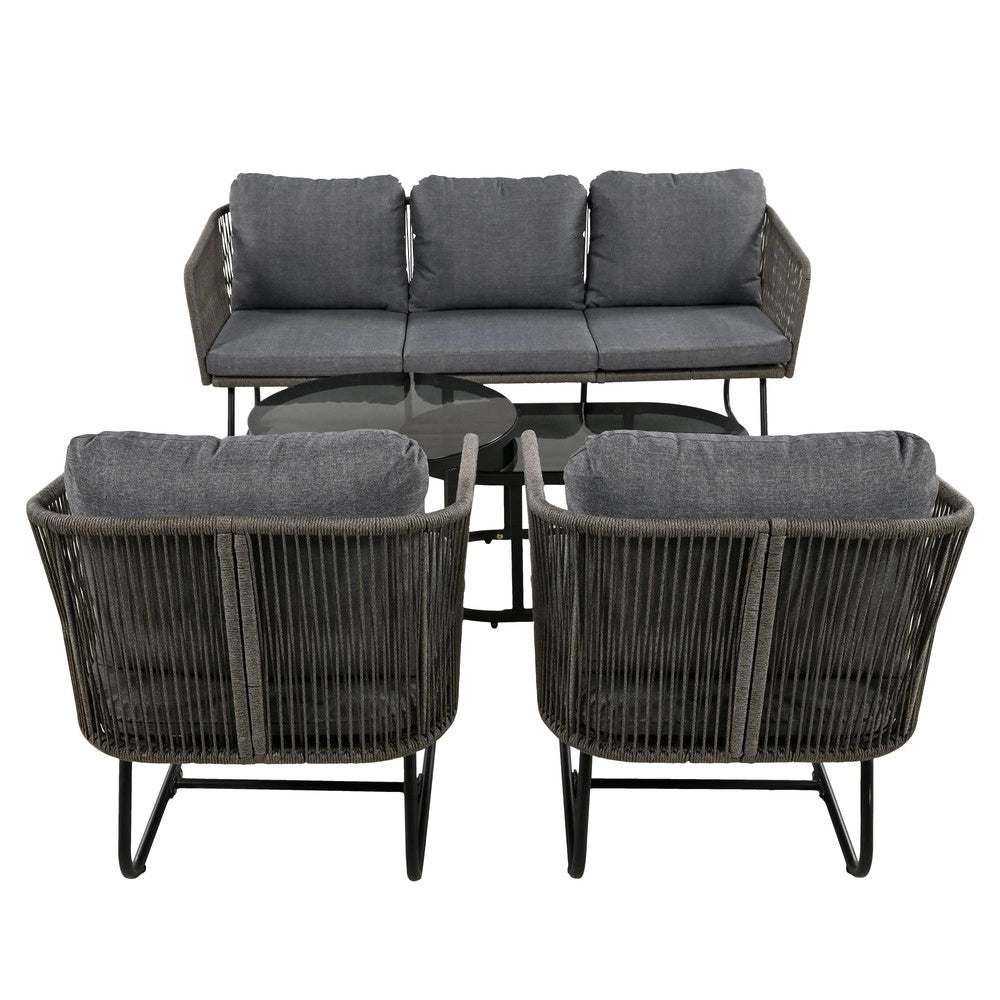Set Lounge da Giardino 5 Pezzi con Cuscini ¨C Xylo ¨C Corda e Vetro, Grigio