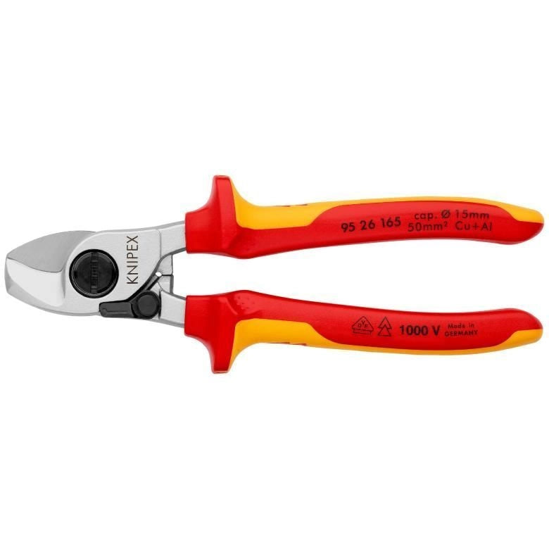 Knipex 95 26 165 Cesoia per Cavi con Molla di Apertura Isolata VDE 1000V 165 mm Cu Al fino a 50 mm² colore Rosso Giallo