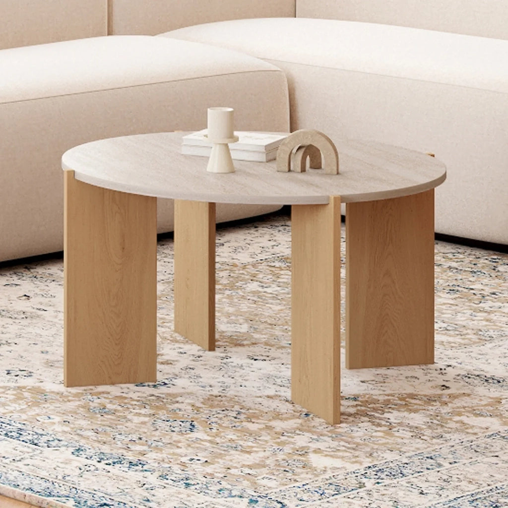 IDMarket - Tavolino rotondo ARMONIA 73 cm effetto travertino