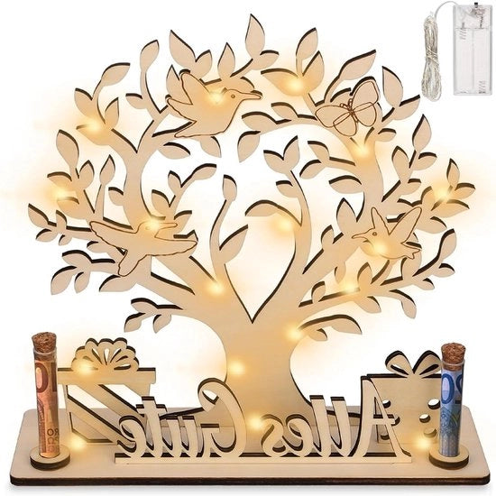 Cassa per soldi in legno con filo LED - Regalo personalizzato per denaro per matrimonio e compleanni - Confezione per regalo di denaro per uomo e donna