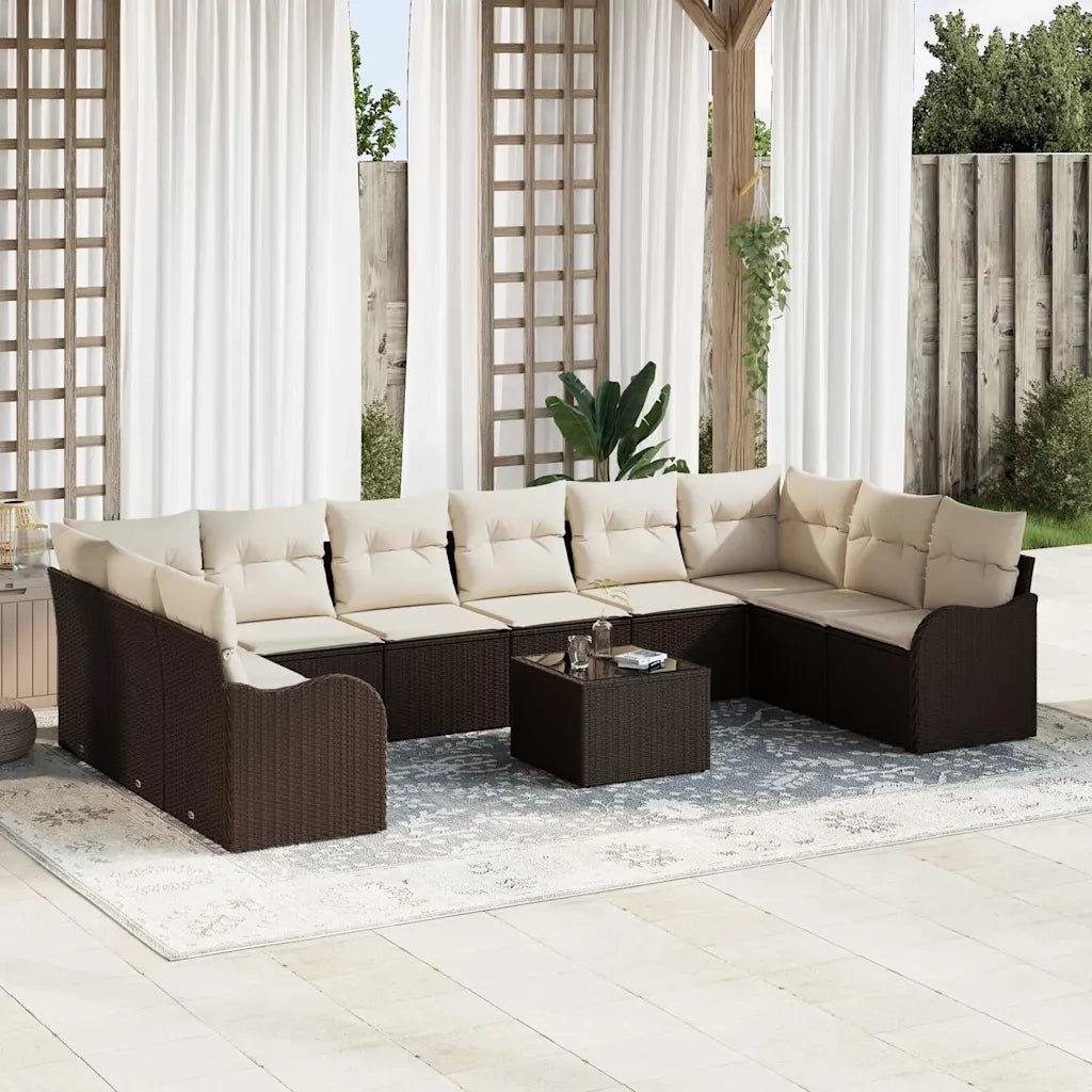 Set Divano da Giardino 11 pcs Marrone e bianco polyrattan 3354557
