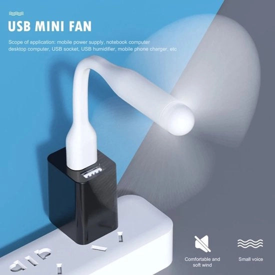 Ventilatore USB flessibile, ventilatore portatile mini, raffreddatore, ventilatore per telefono cellulare per esterno - bianco